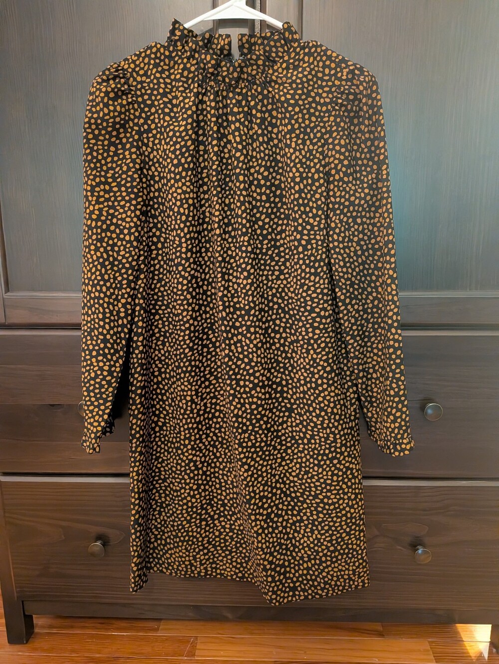 J.Crew Factory Ruffleneck Shift dress 00 Black Golden Brandy